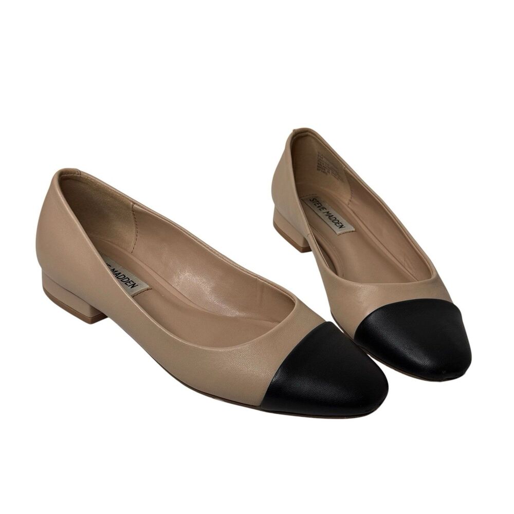 Steve Madden Blair Two Tone Ballet Flats Women's Beige Black Cap Toe Comfort 6M
